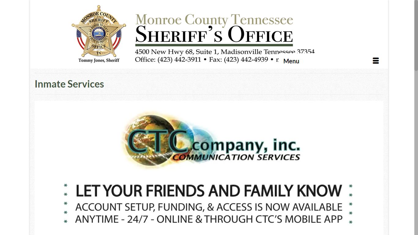 Inmate Services - Monroe County Tennessee Sheriff's Office